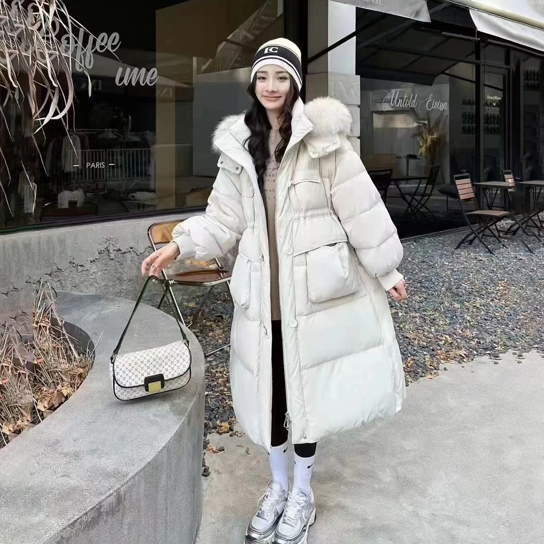 FANSY羽绒服大毛领中长款白鸭绒百搭休闲时尚加厚韩版女9677