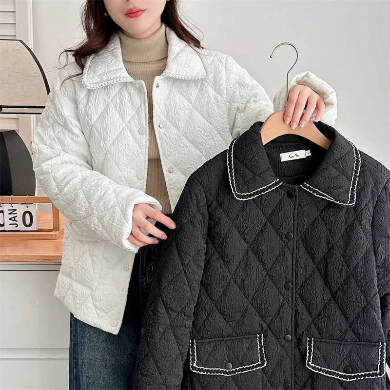 胖MM【100-200斤】大码棉服压花小香风女装小众棉衣胖妹薄棉袄时尚1