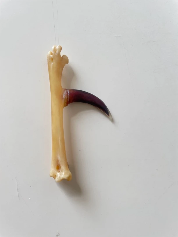 鸡爪骨手把件黄骨红色水晶蹬单只