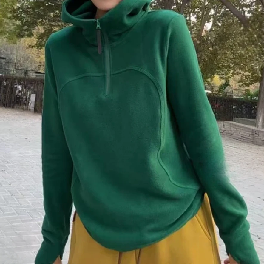 高级感双面德绒连帽卫衣女冬季2024新款爆款宽松百搭半拉链打底衫