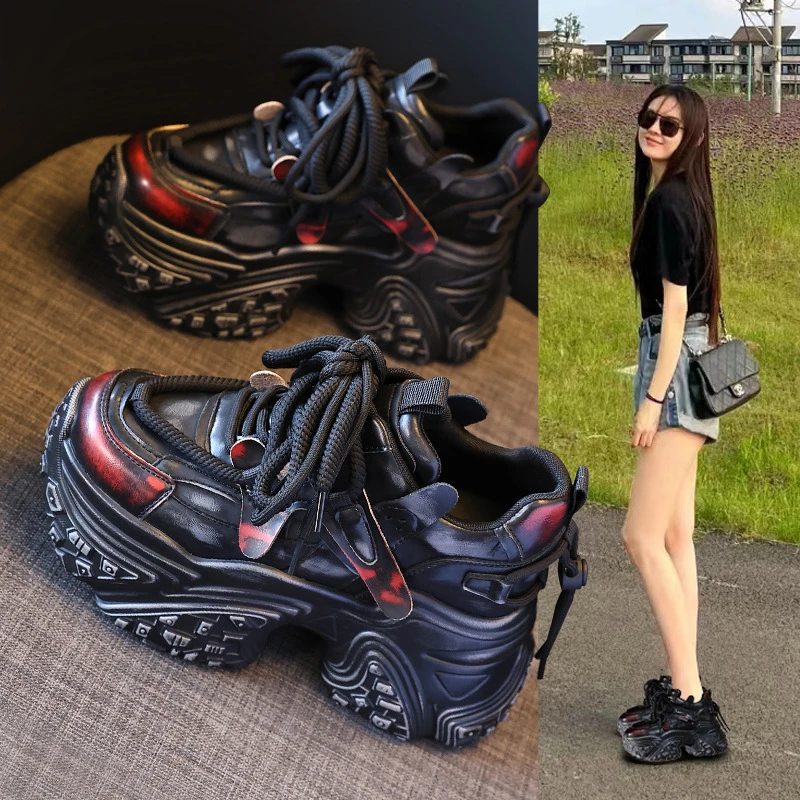 【增高8CM】小个子厚底防滑老爹鞋女2024秋季透气松糕运动休闲鞋