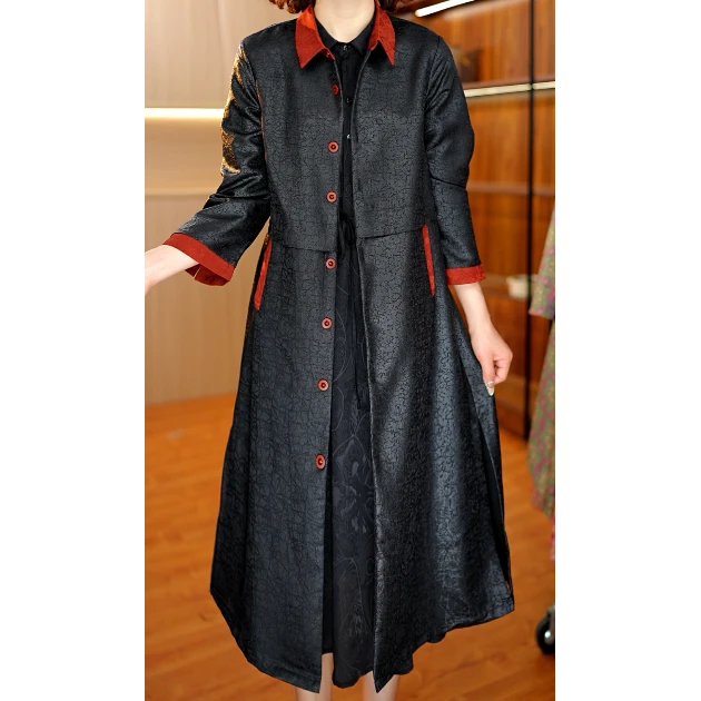 55000-21【黑金单面穿】时尚大气女士风衣