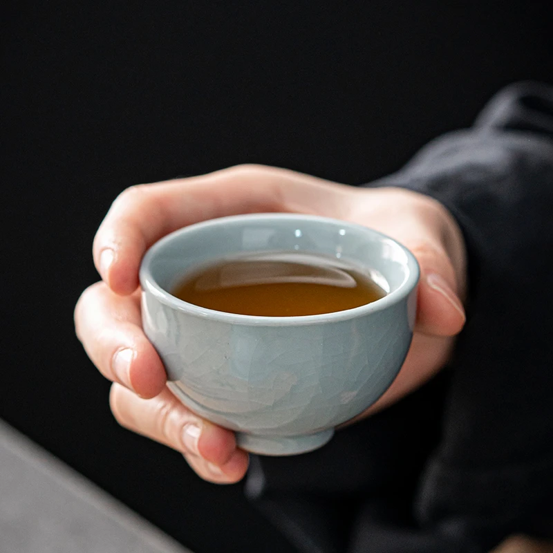 汝窑品茗杯单个家用功夫喝茶小杯开片可养创意个人杯陶瓷茶盏茶杯