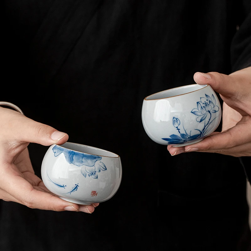 功夫茶杯轻奢高档品茗主人杯礼盒装家用陶瓷建盏情侣对杯喝茶水杯