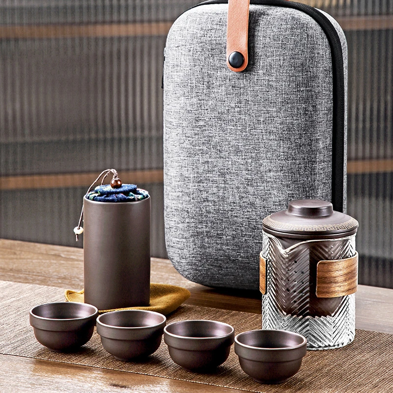 紫砂日式旅行茶具户外便携式便携包泡茶壶陶瓷收纳包旅游泡茶杯