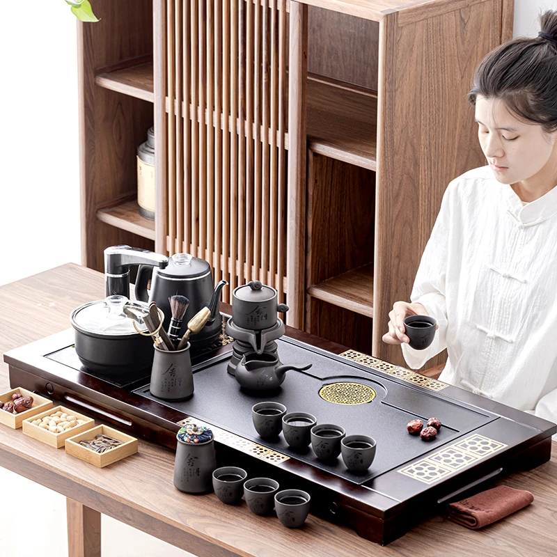 茶具套装组合家用客厅石磨懒人泡茶神器茶道自动一体茶盘高档轻奢