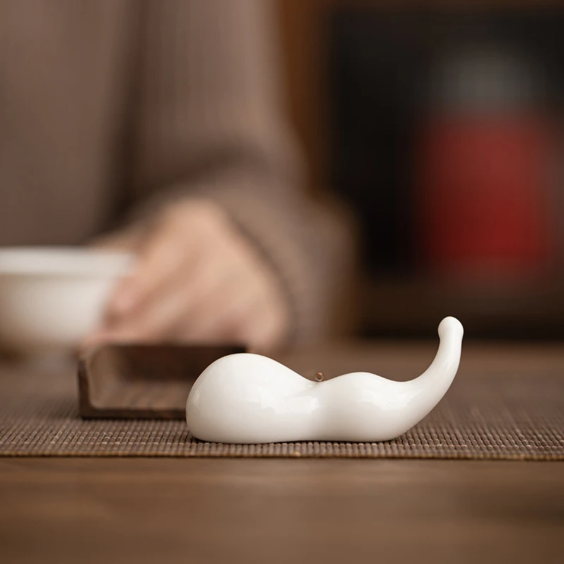 羊脂玉瓷创意葫芦盖置家用办公室盖碗茶盖手捏搁垫茶道托架小摆件