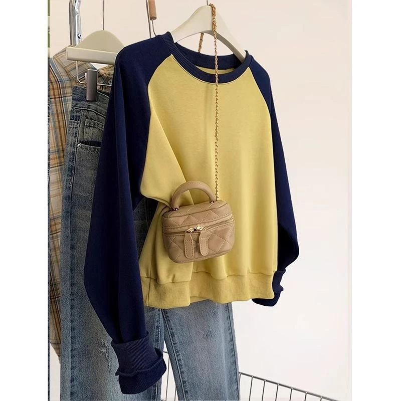 大码胖mm200斤美式复古插肩袖宽松套头卫衣女秋冬季新款休闲上衣
