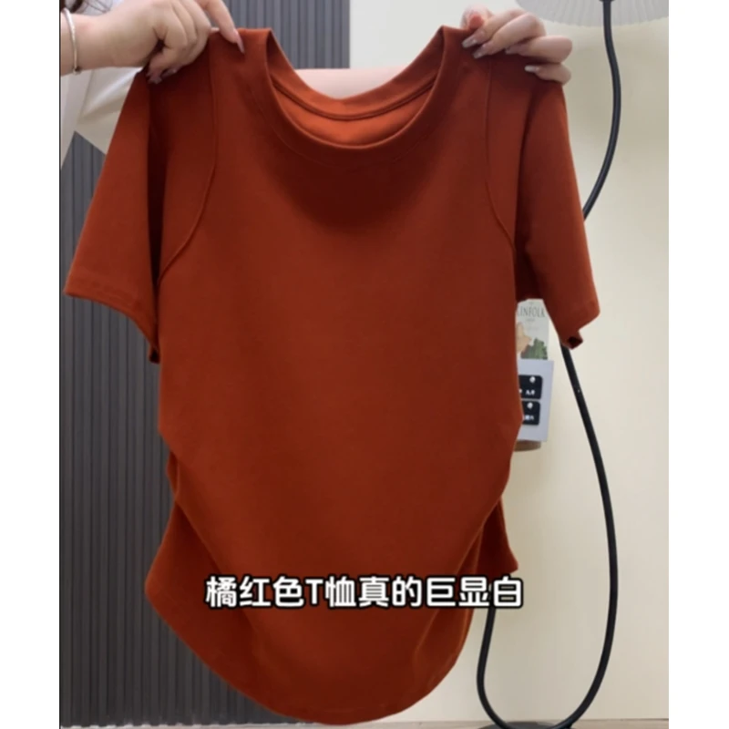 大码胖mm200斤韩系百搭收腰遮肉短袖t恤女别致独特小众辣妹上衣夏