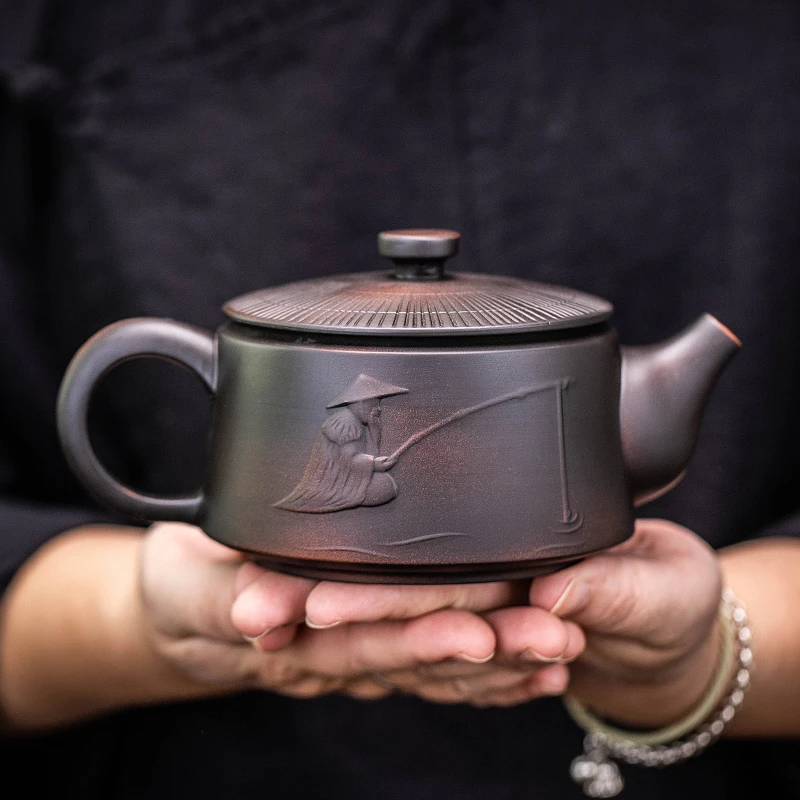 建水紫陶大容量渔翁凤鸣壶家用办公单个泡茶壶功夫茶具大汉瓦单壶