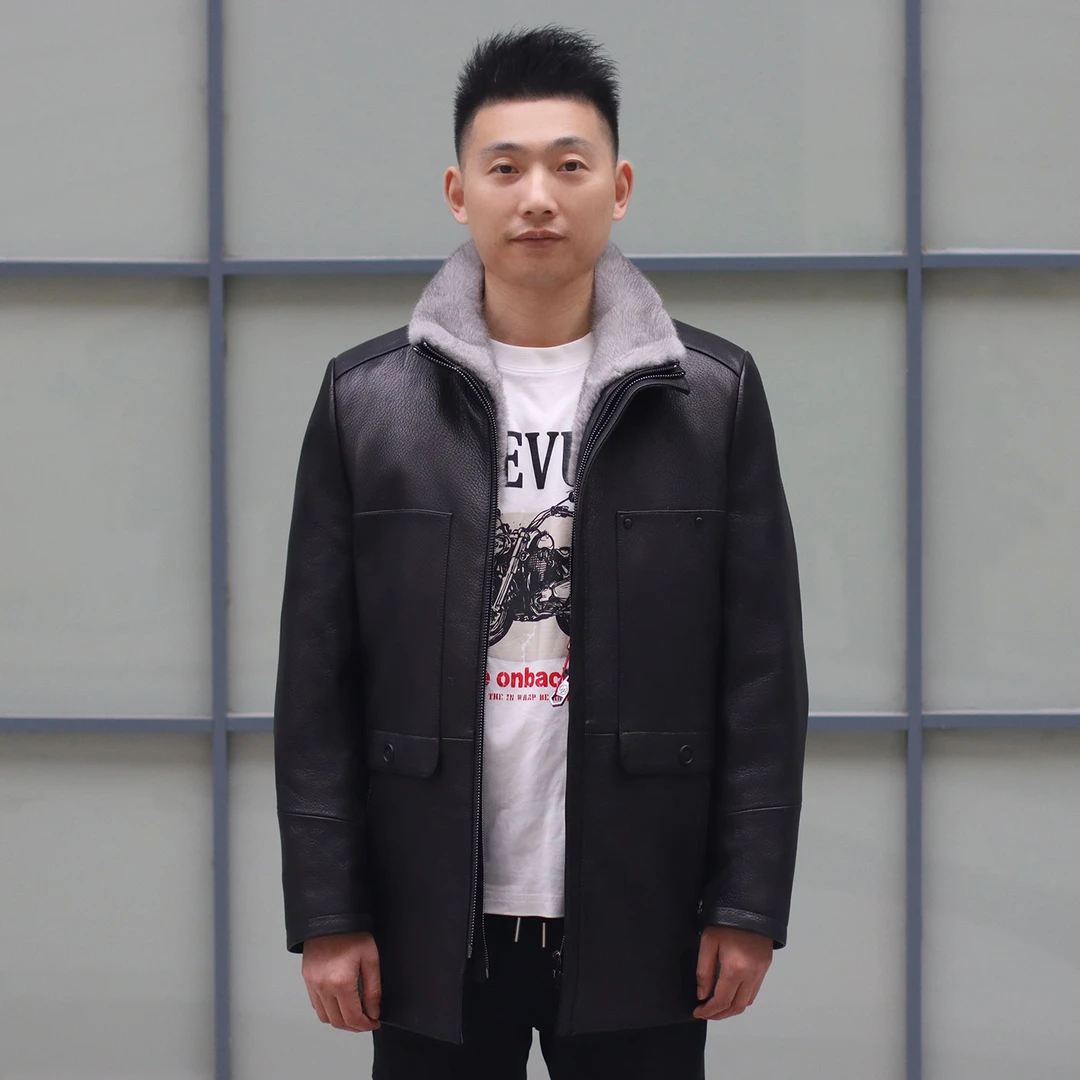 初晓2024年秋冬新款男士皮衣外套皮夹克 黑色 时尚休闲 29218-1