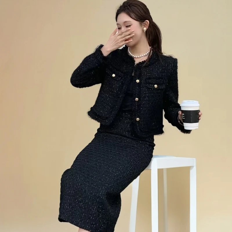 香风两件套加棉秋冬款新款小香风显瘦遮肉百搭款网红