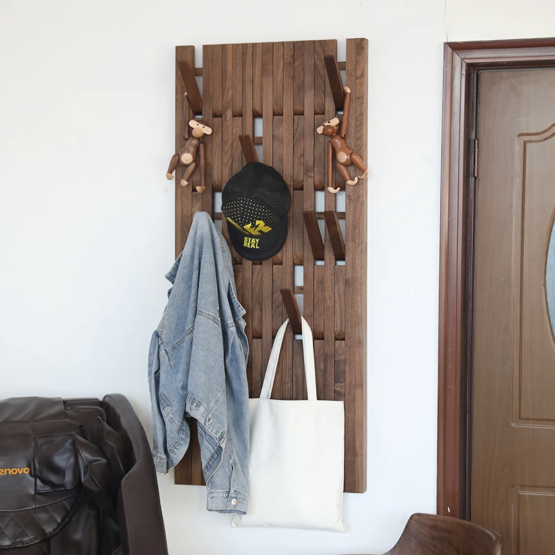 原木智工坊木条衣帽架衣挂墙壁创意实木黑胡桃玄关置物架钢琴键