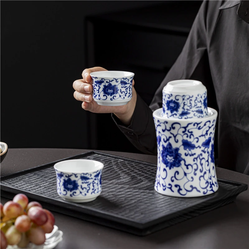 青花瓷温酒器家用温酒壶陶瓷暖热清酒具仿古老式烫黄酒三两白酒杯