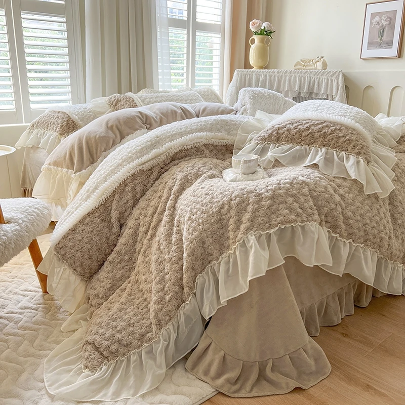 瑞宝 新款2023舒曼拼牛奶绒保暖绒四件套