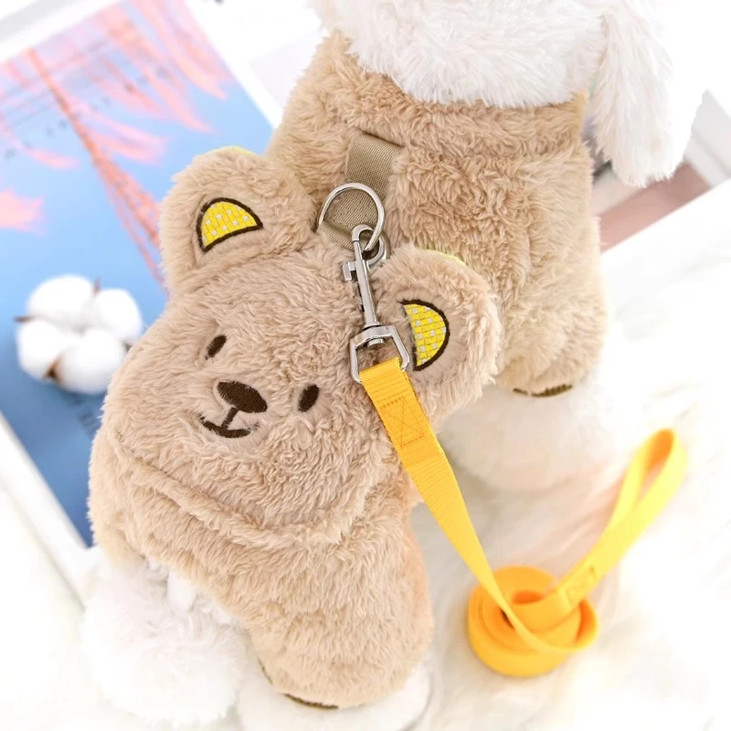 宠物秋冬款保暖衣四脚绒衣泰迪比熊小型犬小狗衣服加厚牵引绳冬季