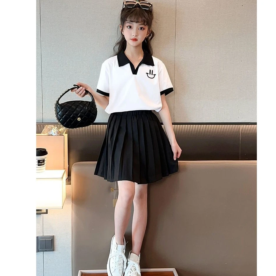 女童学院风短裙夏季2025新款洋气时髦儿童JK裙子中大童百褶裙黑色