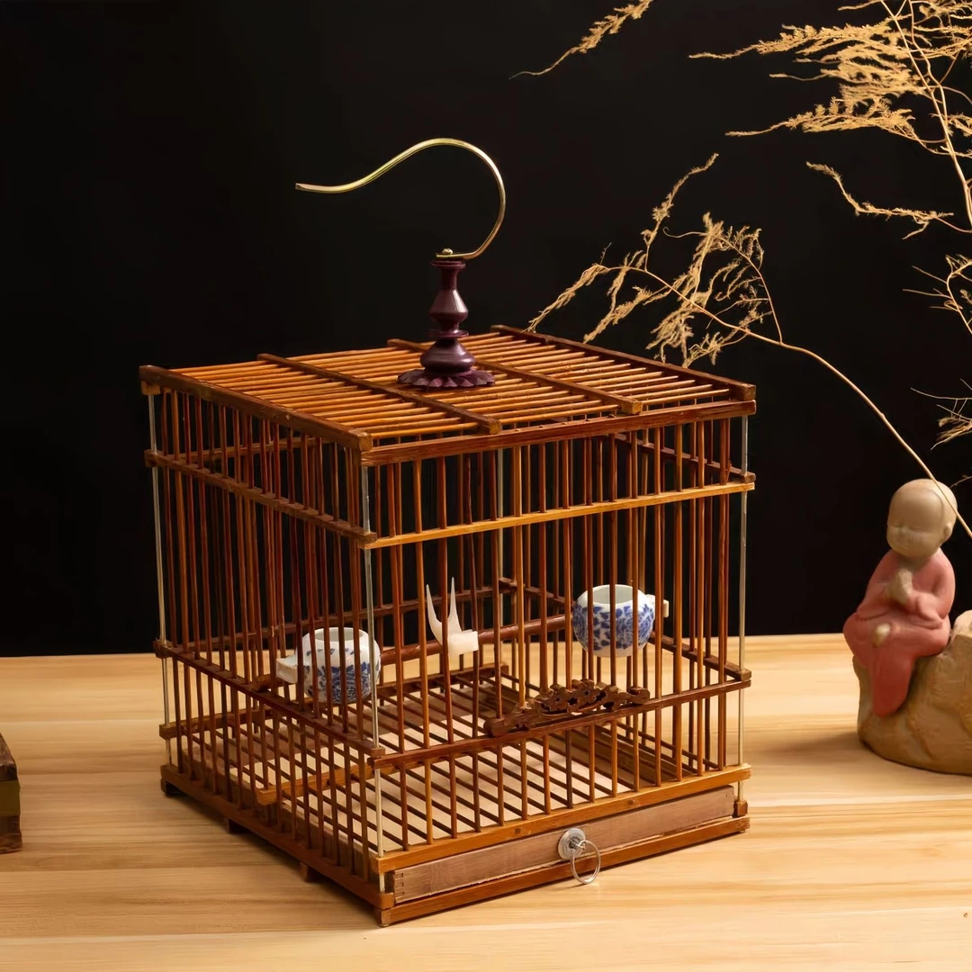 5包邮精品竹制正方鸟笼室内家用鸟笼子21.5X21.5X22鸟笼生态鸟笼