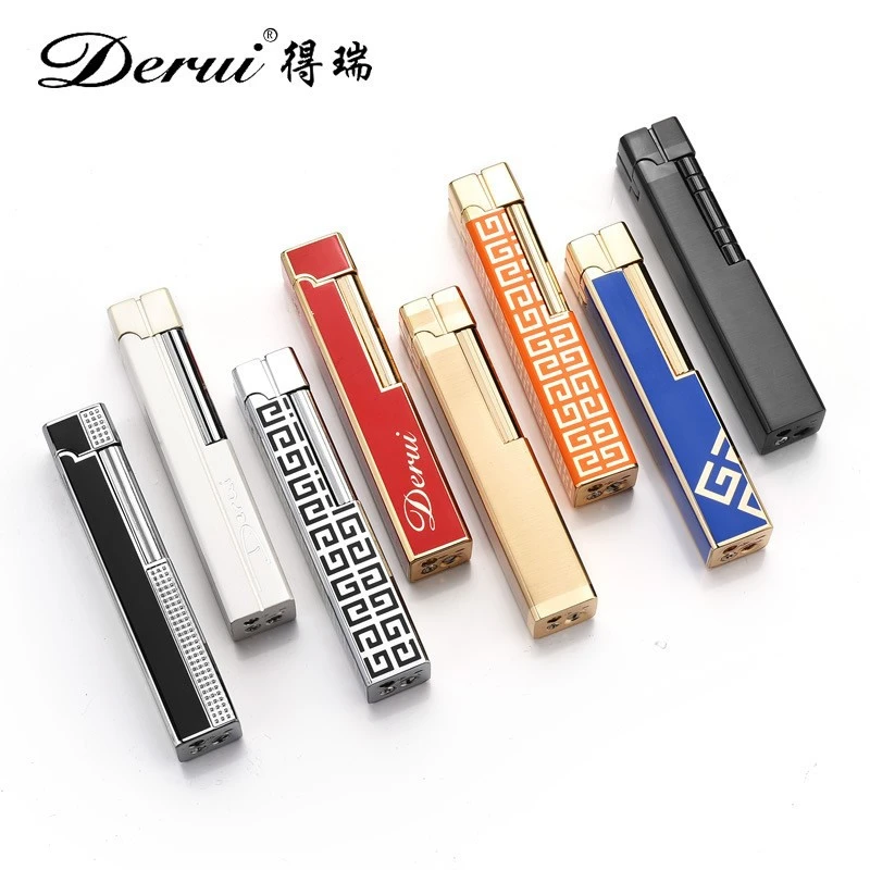 德瑞DR-800窄细砂轮侧打火明火打火机 女士 礼盒斜火高原覅说金条