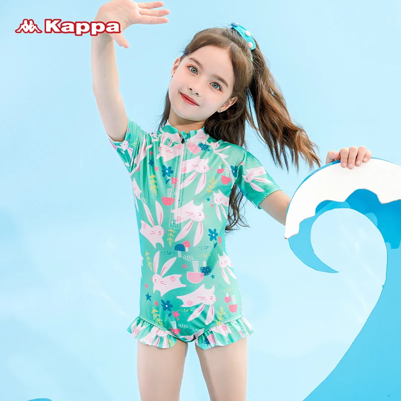 KAPPA/背靠背【断码浮力】儿童夏季度假薄荷曼波女童连体快干游泳装