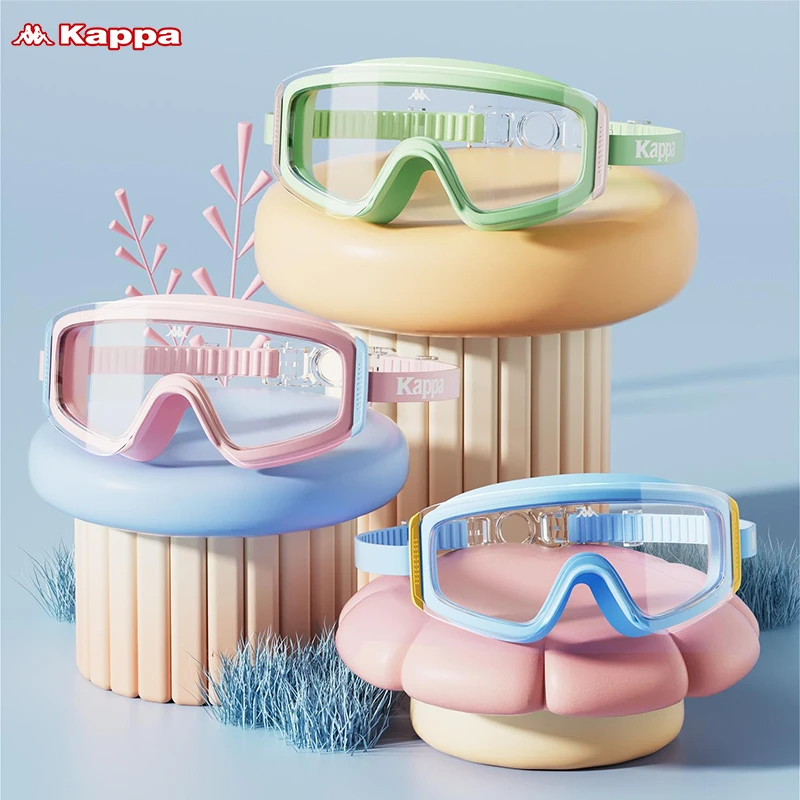 Kappa儿童泳镜大框防水防雾高清男女童不勒头专业无边框泳镜