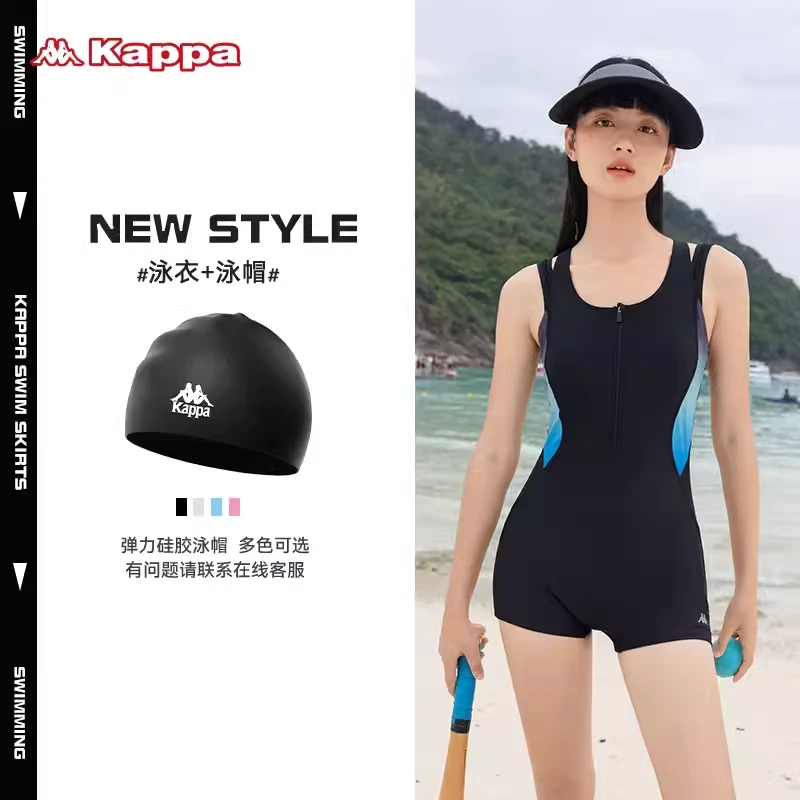 kappa风感波粒连体女无袖连体平角教练推荐夏专业竞速游泳衣套装