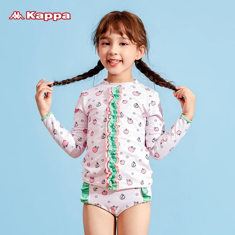 Kappa儿童分体泳衣女孩游泳衣中大童女童2022年新款印花温泉泳衣