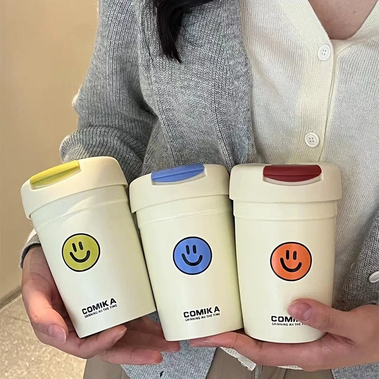 comika口咔开口笑咖啡杯不锈钢保温杯女生保冷杯可爱卡通个性水杯