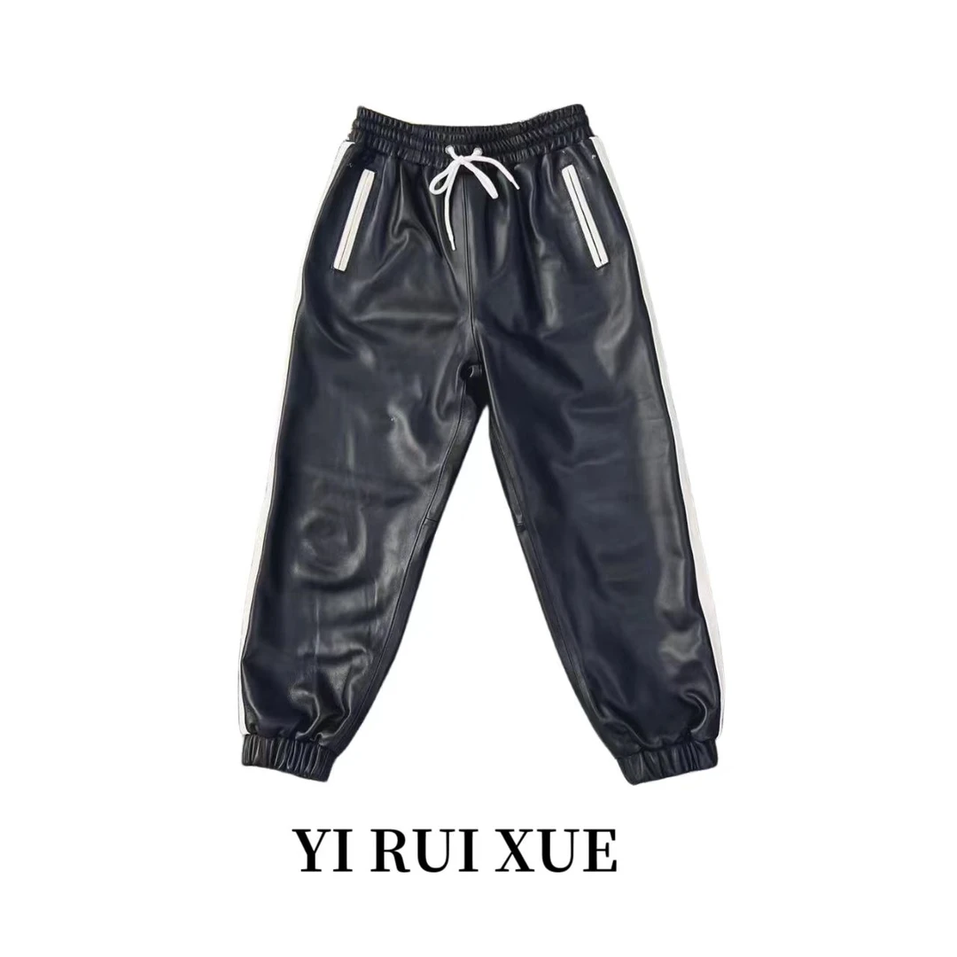 【若楠服饰】设计师款百搭神裤黑色女款束口皮裤-XC2937