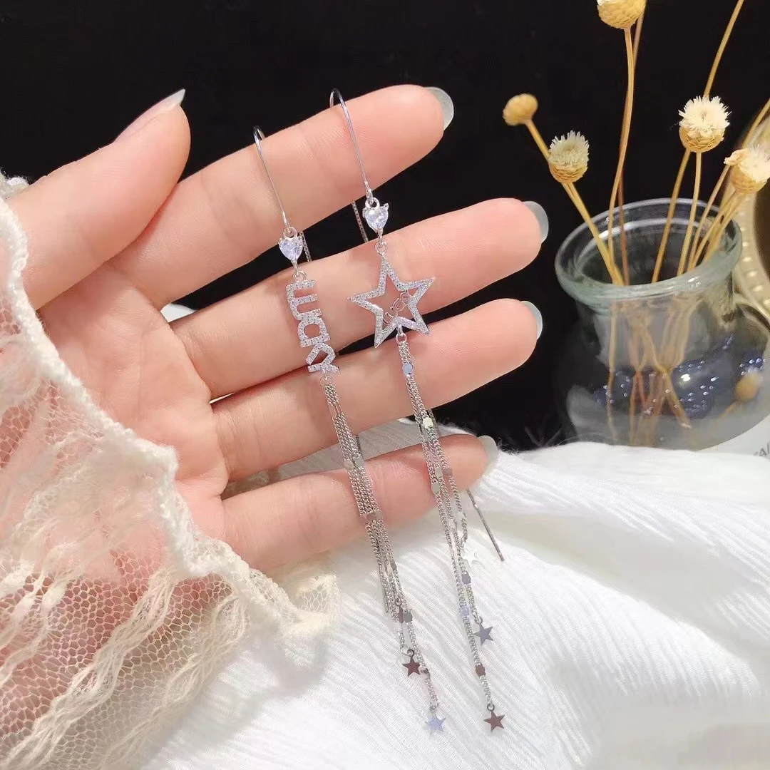 足银耳饰 足银990幸运耳线AB款流苏长款气质耳线