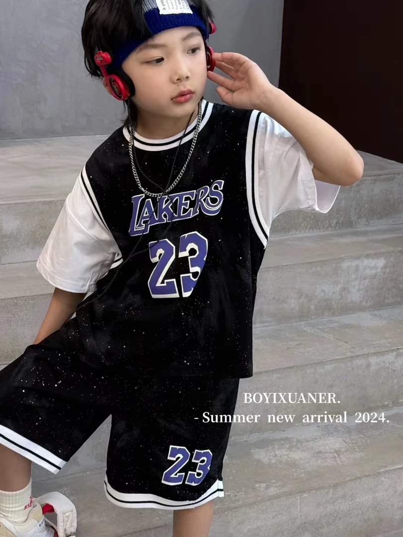 儿童运动速干衣夏季套装篮球服2024新款短袖运动衣服儿童夏装男童