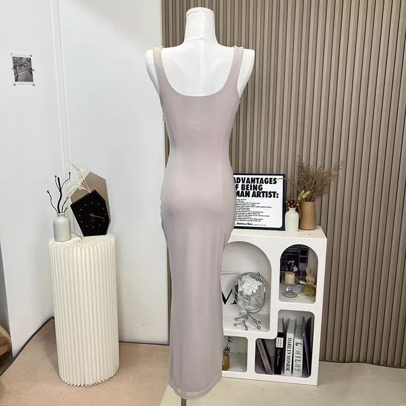 连衣裙褶皱修身显瘦性感露背连衣裙开叉连衣裙显瘦气质包臀裙