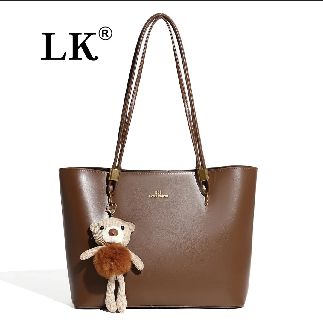 【带挂件】高端大气时尚简约大容量托特包sn074棕新