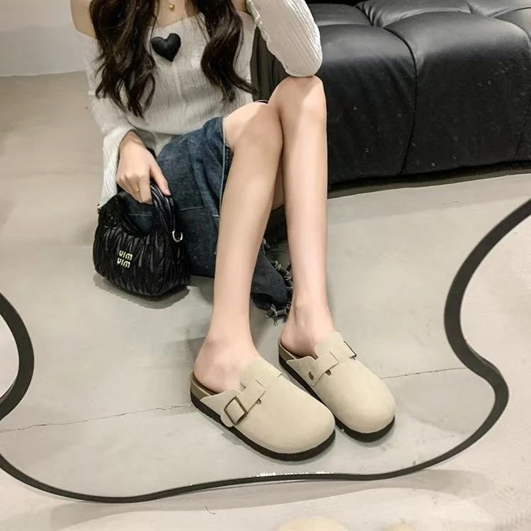 2024秋季新款勃肯鞋女皮厚底爆款博肯包头半拖鞋一脚蹬懒人单鞋