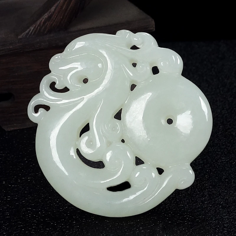 天然新疆和田玉祥龙双面吊坠青玉白玉平安扣挂件男女款玉项链玉佩