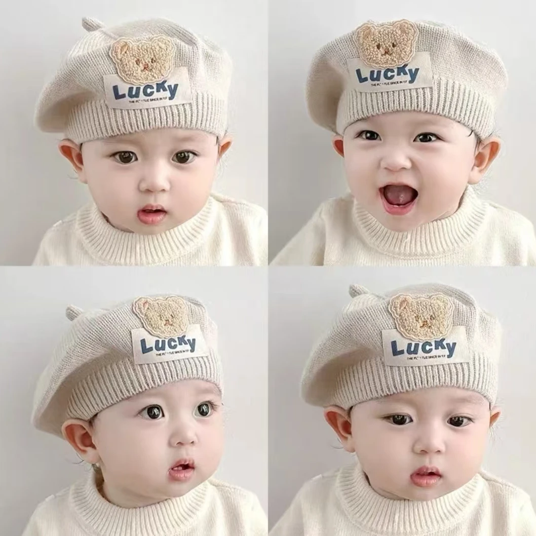 婴儿帽子秋冬款贝雷帽宝宝毛线帽可爱超萌男女宝秋季婴幼儿针织帽