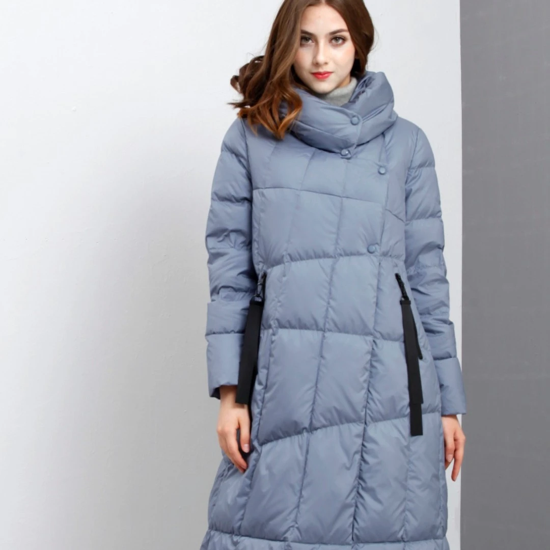 F08002长款气质宽松90白鸭绒羽绒服女冬季时尚加厚保暖秋冬防风