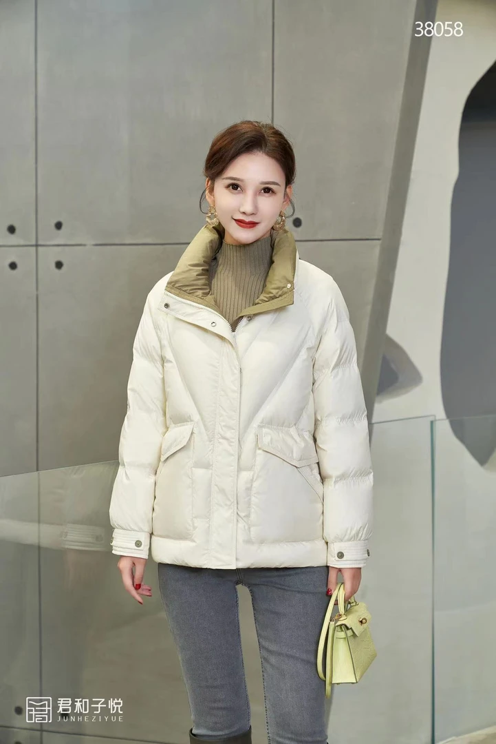 F38058气质短款宽松白鸭绒羽绒服女冬季时尚加厚保暖秋冬防风