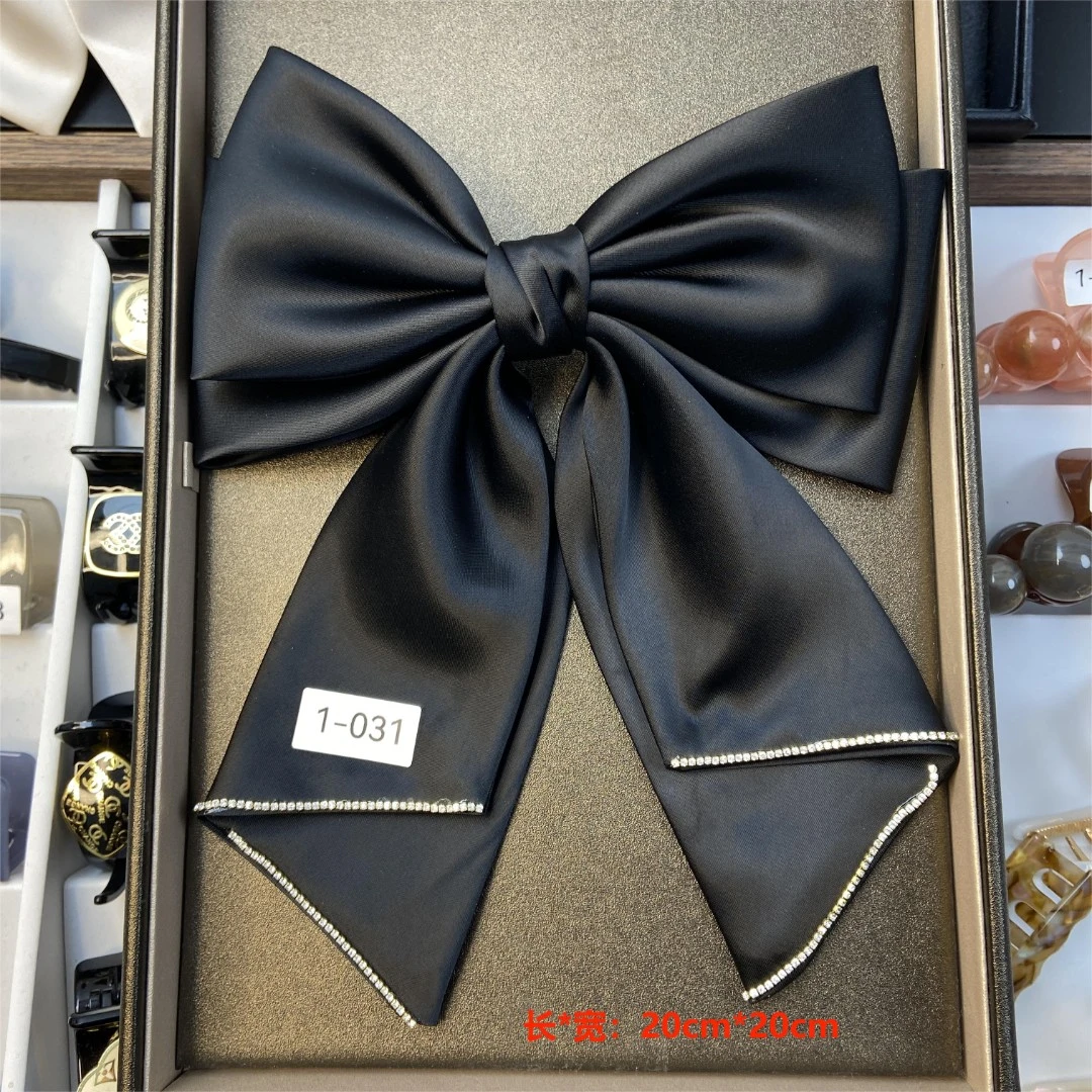 梦云饰尚法式气质百搭黑色顶夹四级宽复古大蝴蝶结弹簧夹MY031