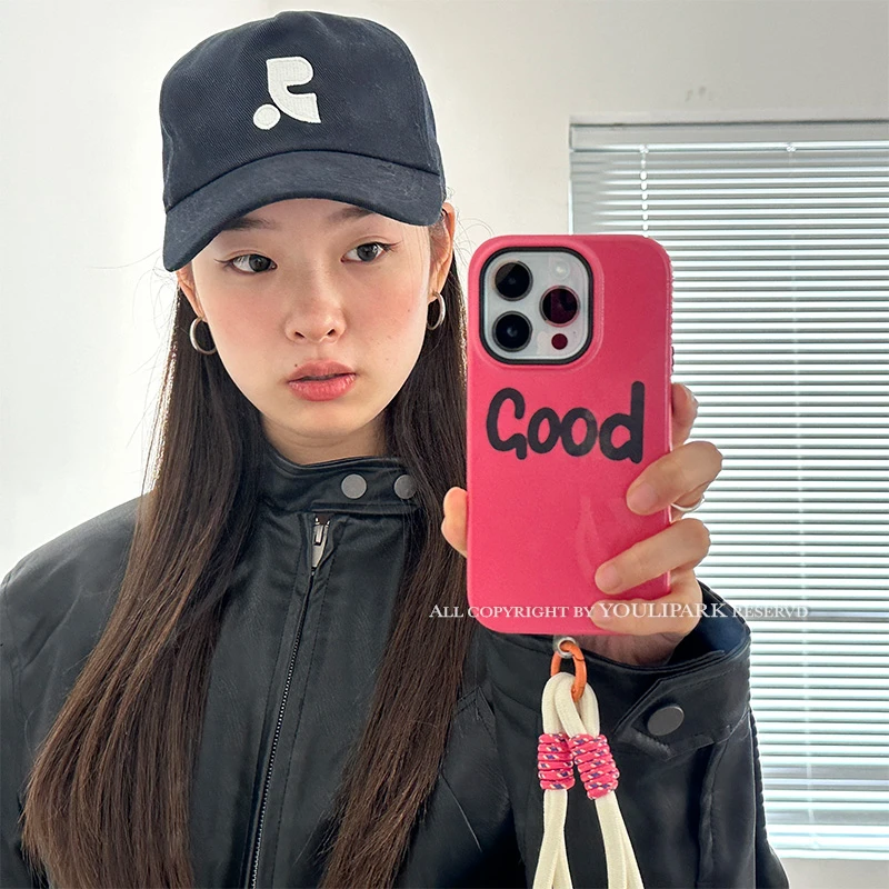 ins小众少女极简玫红色英文适用苹果15ProMax手机壳iPhone女款