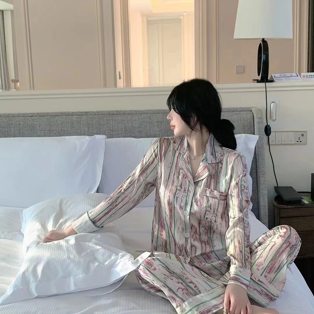 DM定制【抽象艺术家】高定柔光丝家居服套装韩版