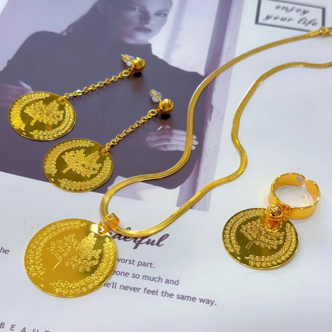 铜合金项链 爱钠扎尔1105010不易掉色时尚百搭精美金色新款三件套