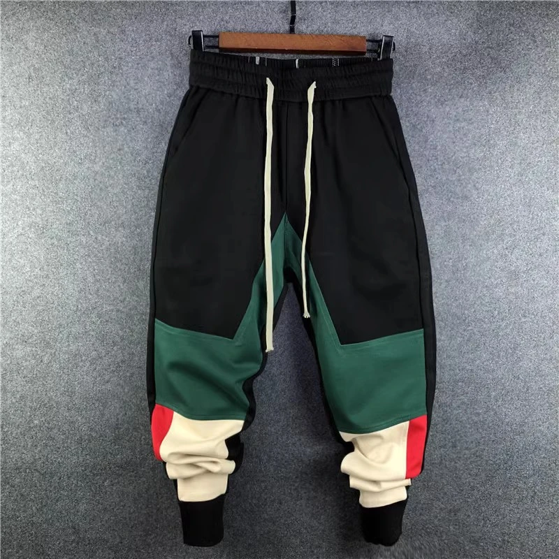 春夏大码运动裤宽松卫裤哈伦裤个性拼接男潮流网红韩版小脚休闲裤