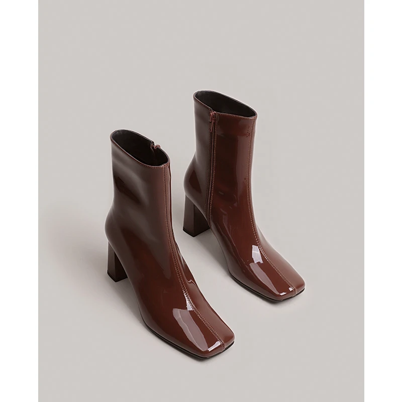 【鞋匠女王×高定货】法式方头高跟短靴女春秋单靴中粗跟瘦瘦靴子