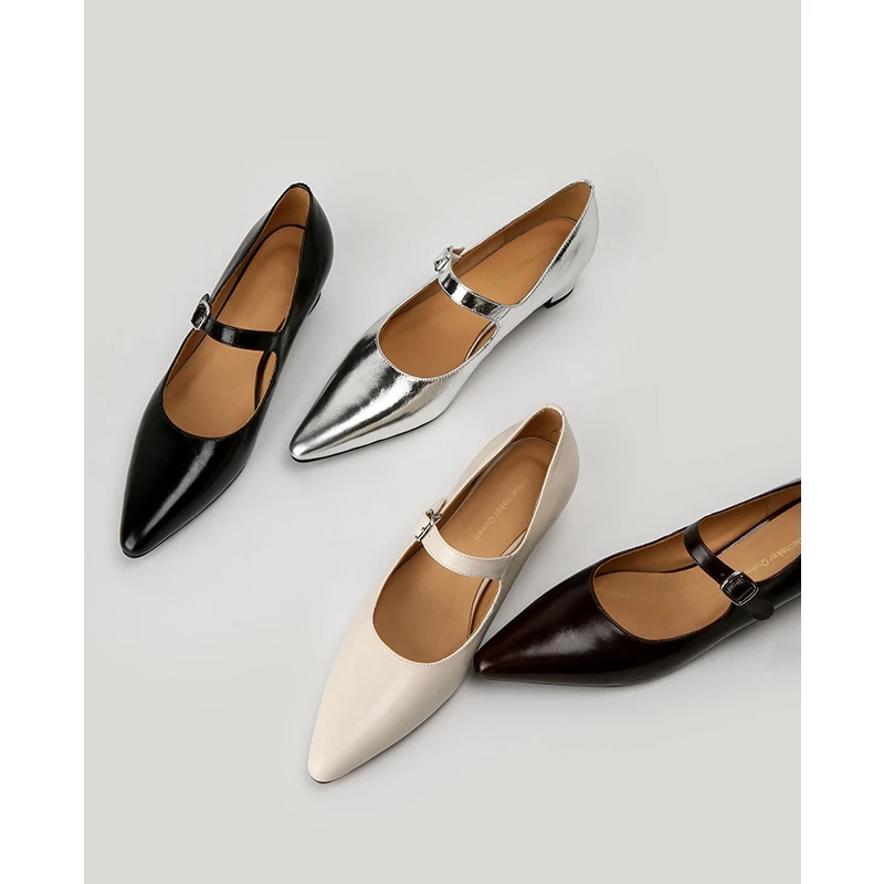 【Shoemaker Queen】法式粗跟玛丽珍女鞋银色气质中跟单鞋