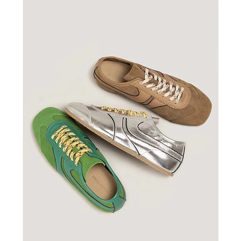 【鞋匠女王×艏发鹿皮】复古拼色德训鞋系带平底阿甘运动休闲鞋