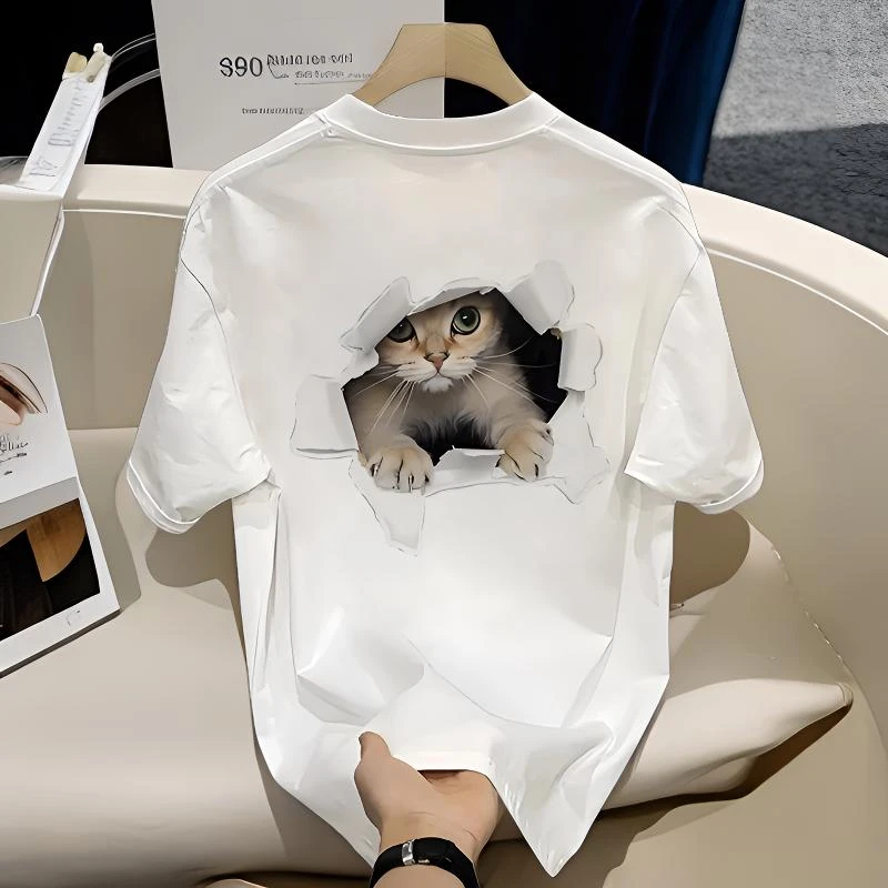 纯棉短袖t恤男士夏季薄款美式百搭ins宽松圆领五分袖休闲情侣半袖