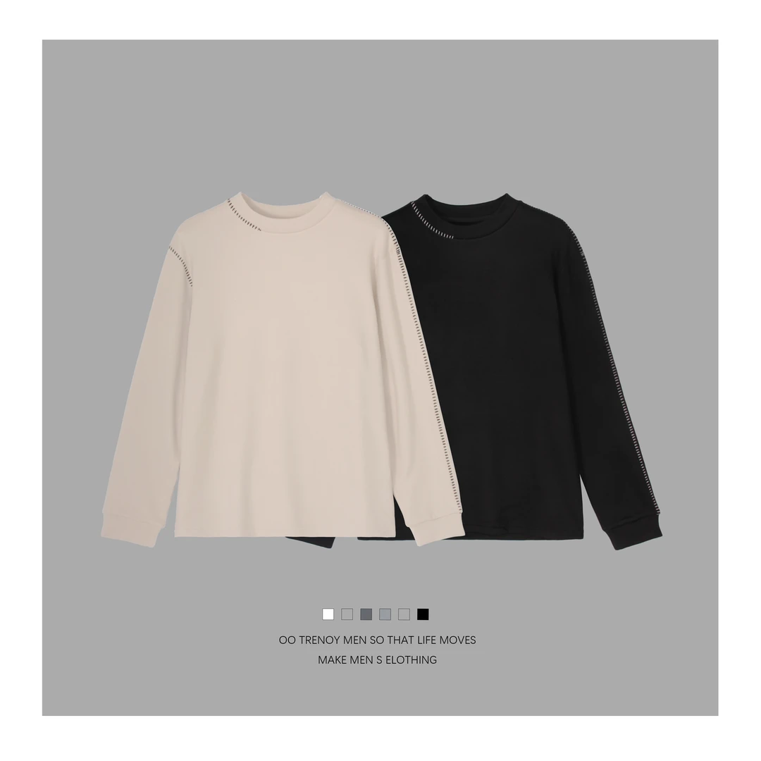 (狗牙打底) - 糯米T设计线条 长袖宽松设计感上衣打底-50502