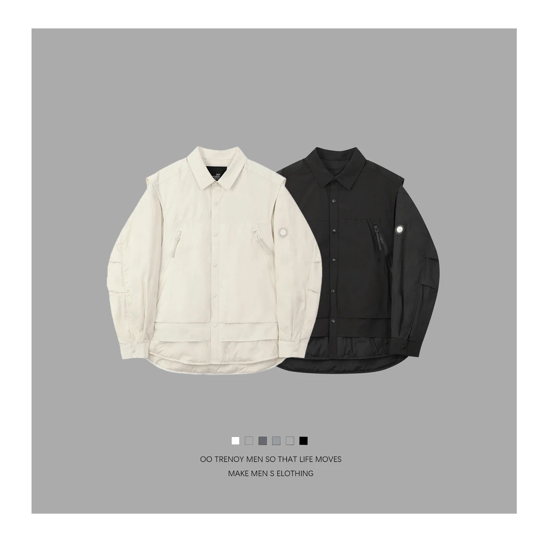 假两件重工结构设计款百搭潮流 衬衫情侣款羽绒服