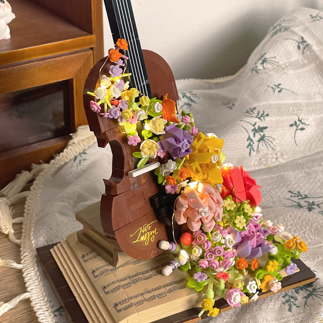 贝乐迪积木小提琴玩具拼装礼物钢琴积木摆件音乐之章新款积木